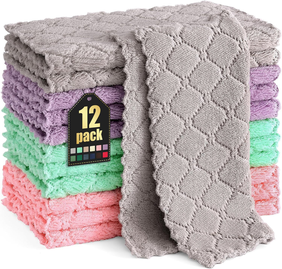 Homaxy 12 Pack Super Soft & Absorbent Dish Cloths, 10" x 10", Grass Green