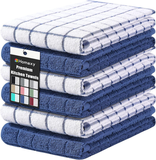 Homaxy Large Premium Cotton Kitchen Towels 16"x 28", 6 Pack, Navy Blue