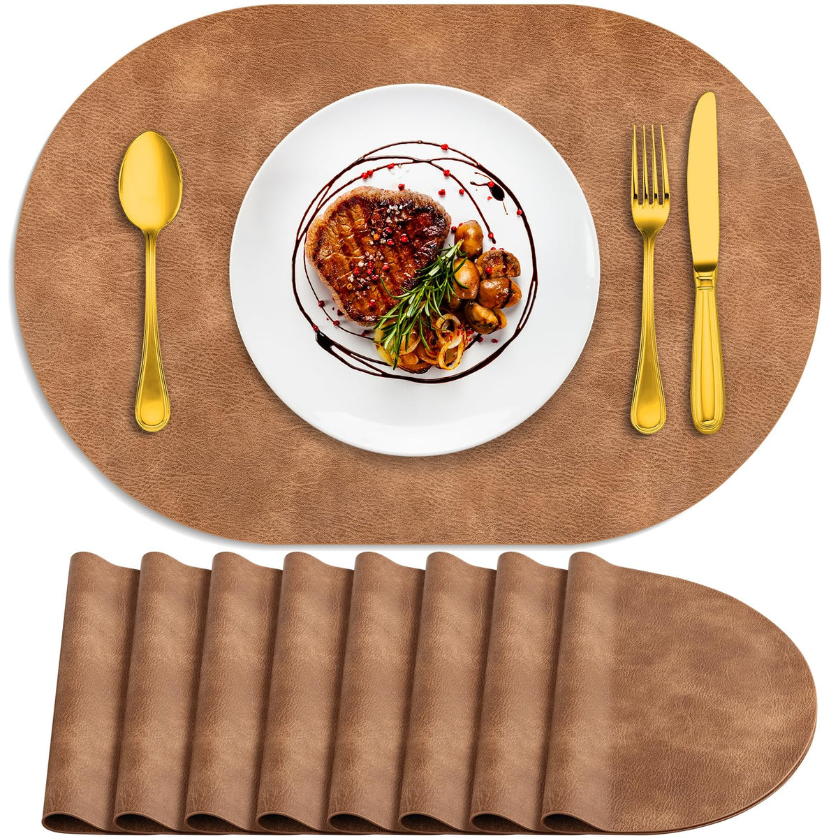 ADRIMER Oval Placemats Set of 4, Wipeable Faux Leather, 4 Colors