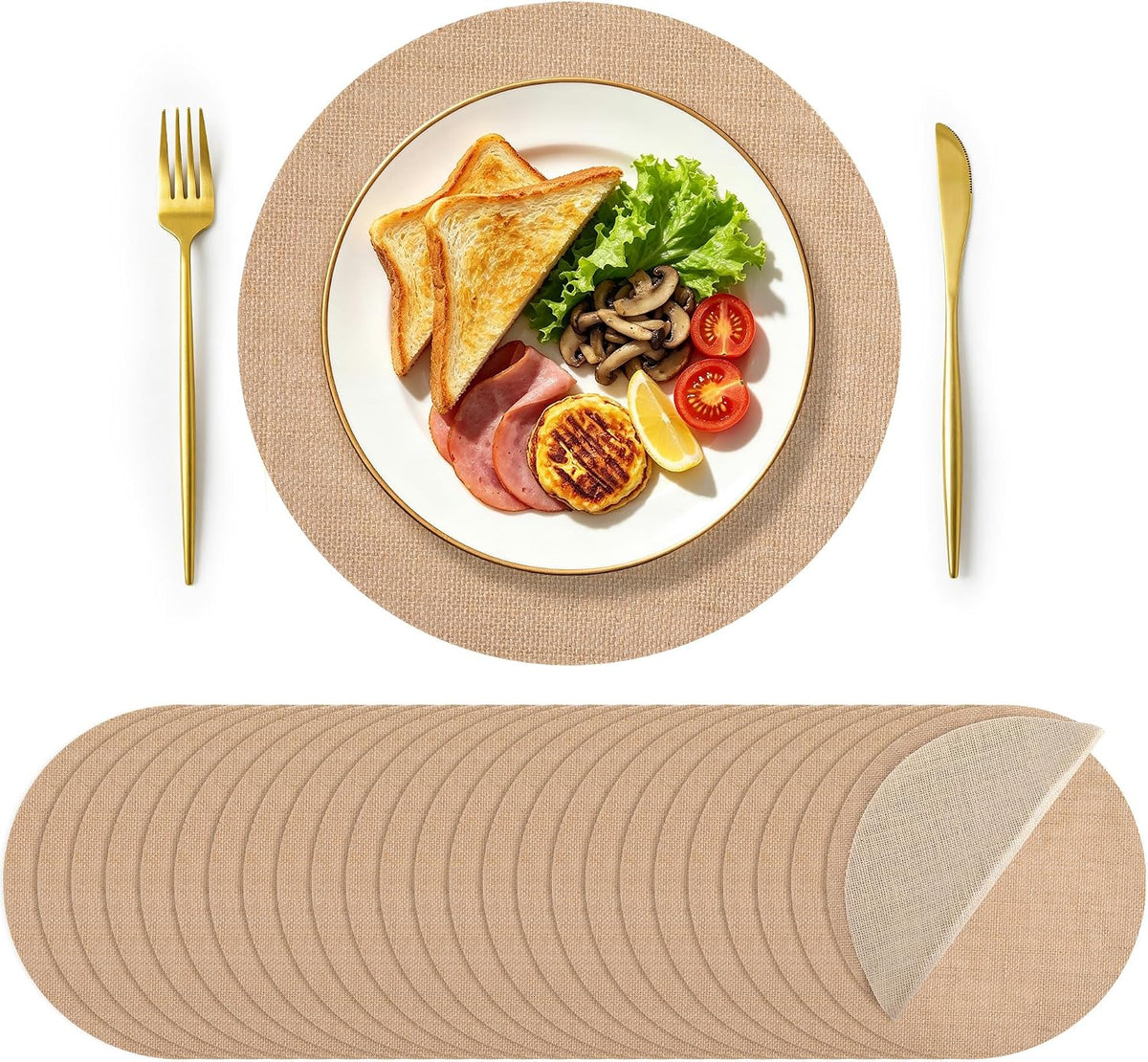 25 Pieces 13.78 Inch Burlap Round Placemats,Reusable Rustic Jute Table Mats