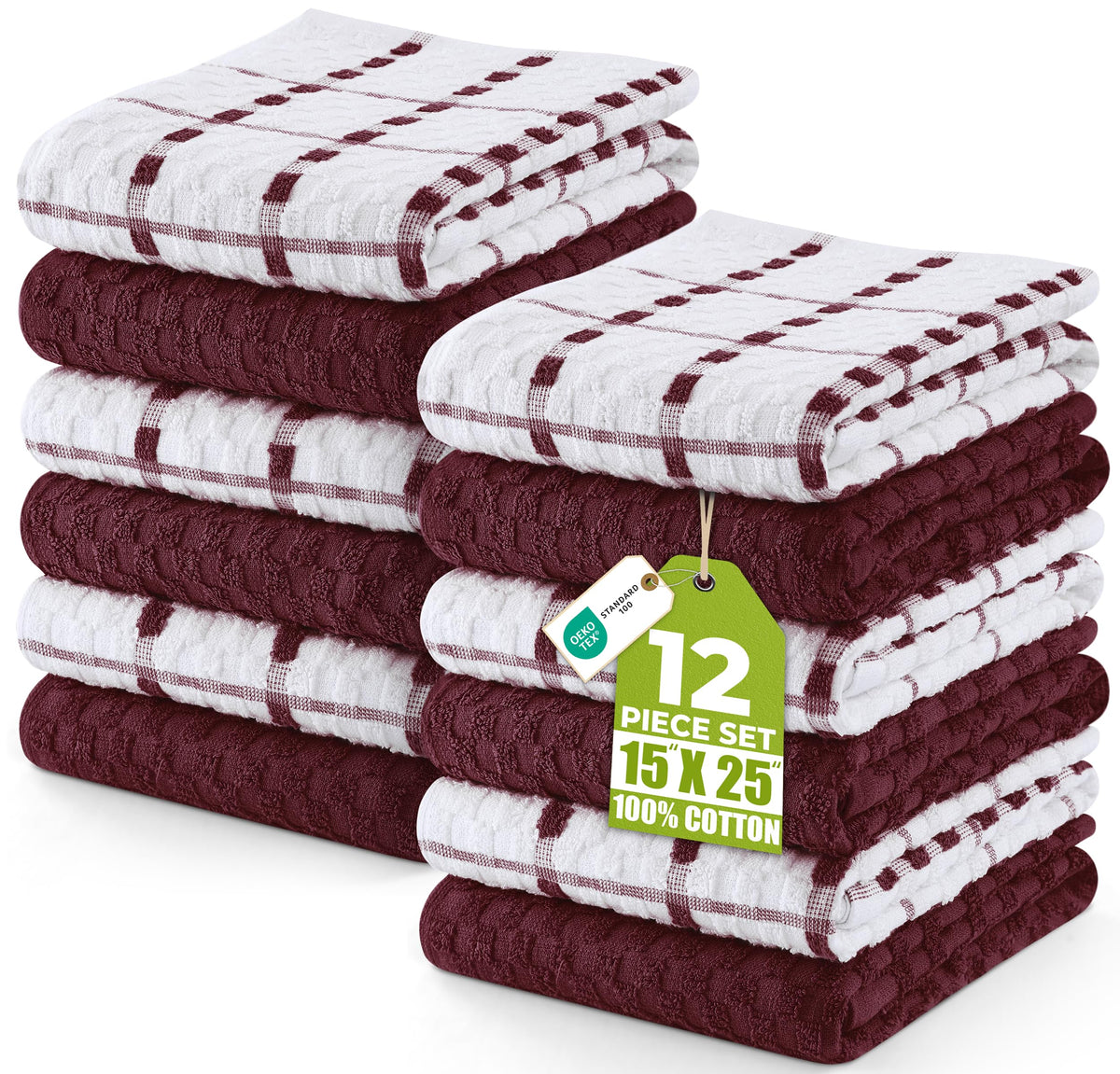 Utopia Kitchen Towels 12 Pack 15x25 Inch 100% Cotton Popcorn Terry