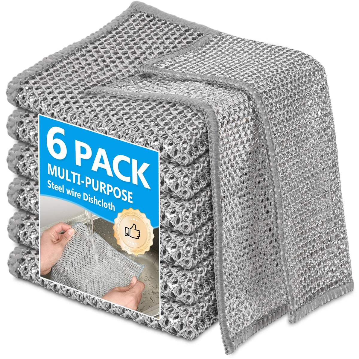 12PK Multipurpose Wire Dishcloth, Double-Side Non Scratch Dishcloth(Blue)