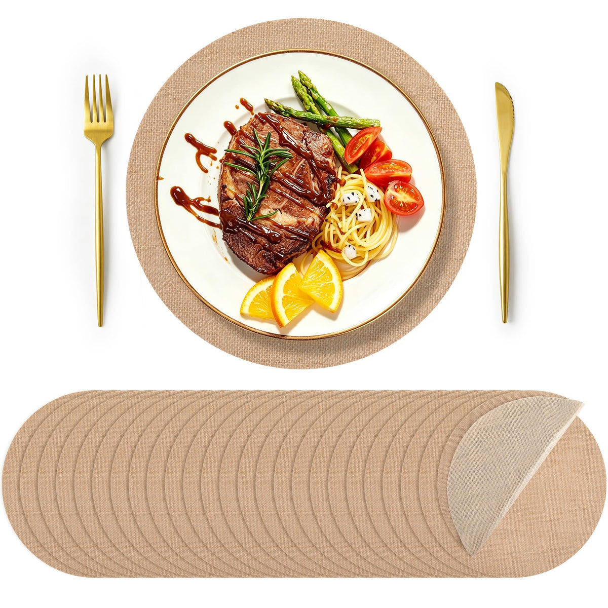 25 Pieces 13.78 Inch Burlap Round Placemats,Reusable Rustic Jute Table Mats